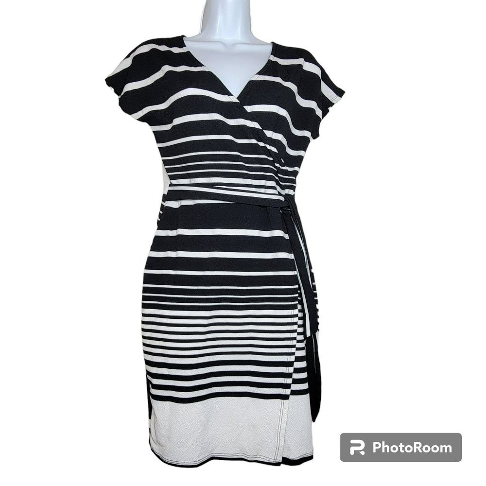 Rebel Sugar Dress, Women S, Black & White Stripe Color Block, Faux Wrap, GUC